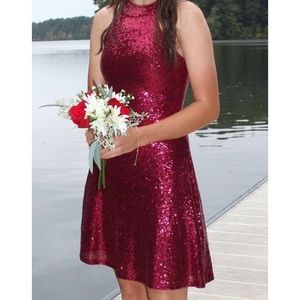 Halter Top Maroon Sequin Hoco Dress